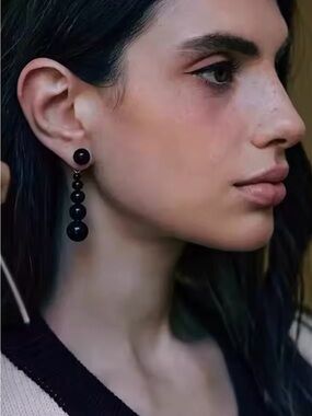 Black Agate Gradient Beaded Earrings